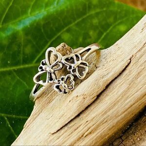 Triple Family of Butterflies Minimalist Sterling Silver Ring